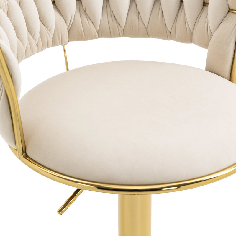 360 Adjustable Barstools Set of 2, Ergonomic Drafting Chair with Round Footrest and Backrest, Swivel Rolling Wheels for Spa, Studio, Classroom, Lab, Counter, Salon, Ivory