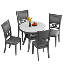 5-piece Dining Round Table Set with One Faux Marble Top Dining Table and Four PU-leather Chairs,Grey