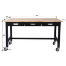 Work Bench, Workbench With Drawer Storage, Heavy Duty Bamboo Wood Work Table With Wheels For Garage Home Office by HouseOfZazla