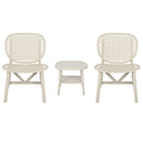 3 Pieces Hollow Design Retro Patio Table Chair Set All Weather Conversation Bistro Set Outdoor Table with Open Shelf and Lounge Chairs with Widened Seat for Balcony Garden Yard White
