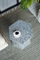 19x19x20" Tapered Blue Garden Capiz Stool, Accent Side Table