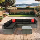 5 Pieces Rattan Sectional Outdoor Furniture Cushioned U Sof Set With 2 Pillow - Gray / Black by Unique Piece Furniture