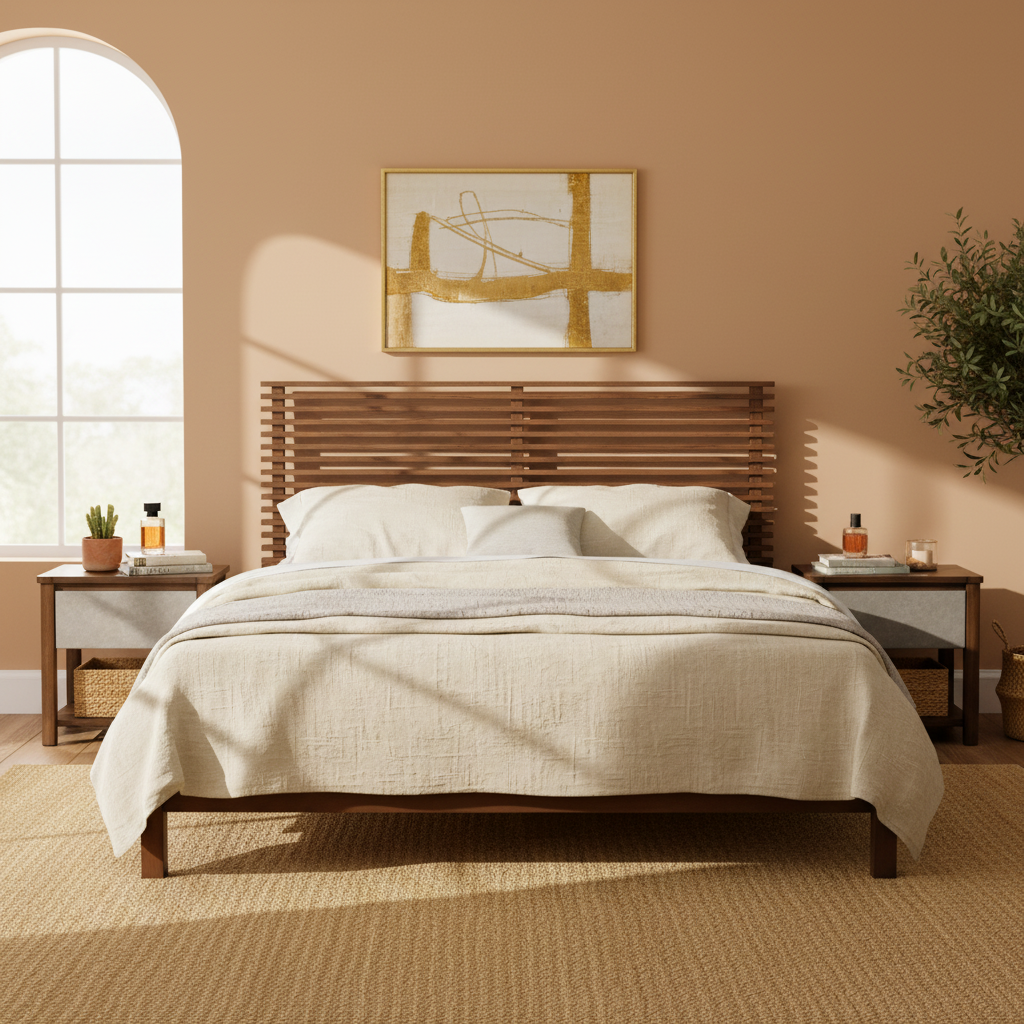 Premium Solid Wood King Size Bed Frame with Headboard - Walnut Color, photo 4 of 9