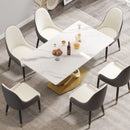 63" Modern Artificial Stone Panel Double-Ring Stainless Steel Metal Legs, Can Accommodate 6-8 People - White / Gold by Unique Piece Furniture