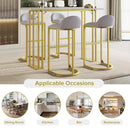 5 Pcs Bar Table and Chairs Set, Modern Gold White Table with 4 Velvet Cushion Bar Stools, Kitchen Counter High Top Table, Breakfast Table Set, Space Saving Table for Home & Kitchen, Gold Frame