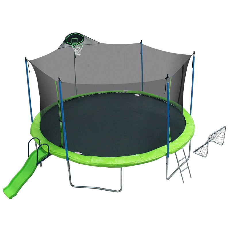 16FT Trampoline with Slide, Outdoor Trampoline for Kids and Adults with Enclosure Net and Ladder,football goal,backboard