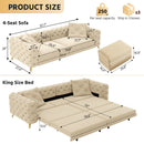 3 In 1 Convertible Sleeper Sofa, Pull Out Bed, Button Tufted, 4 Seater Couch With Movable Ottoman For Apartment - Apricot
