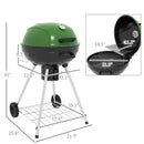 21" Kettle Charcoal BBQ Grill Trolley with 360 sq.in. Cooking Area, Outdoor Barbecue with Shelf, Wheels, Ash Catcher and Built-in Thermometer for Patio, Backyard Party, Green