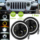 2 X 7" 6000LM Round LED Headlight Halo Angel Eyes for Jeep Wrangler TJ JK CJ w/H4 to H13 Adapter Plug and Play