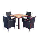 5 piece Outdoor Patio Wicker Dining Set Patio Wicker Furniture Dining Set w/Acacia Wood Top Black Wicker + Creme Cushion