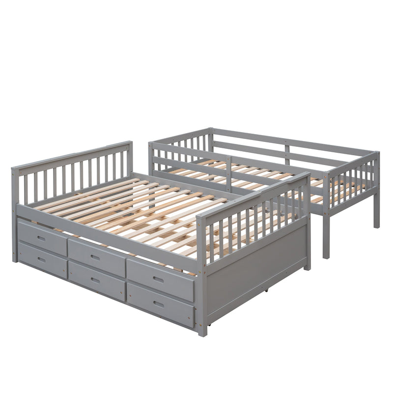 Twin-Over-Full Bunk Bed with Twin size Trundle, Separable Bunk Bed with Drawers for Bedroom - Gray