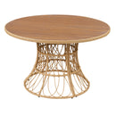 5-Piece Outdoor Dining Set: Teak Finish Round Acacia Wood Table & 4 Wicker Armchairs by HouseOfZazla