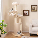 74 Inches Tall Wooden Cat Tower Tree with 2-Story Cat Condo and Washable Cushions-Natural by LJGDeals