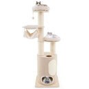 74 Inches Tall Wooden Cat Tower Tree with 2-Story Cat Condo and Washable Cushions-Natural by LJGDeals