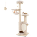 74 Inches Tall Wooden Cat Tower Tree with 2-Story Cat Condo and Washable Cushions-Natural by LJGDeals