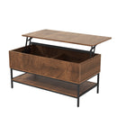Rectangle Lift Top Coffee Table With Hidden Storage And Lower Shelf - Brown by HouseOfZazla