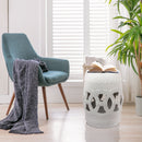 Elegant Glazed Ceramic Drum Stool Indoor / Outdoor Side Table Accent Garden Stool - White by HouseOfZazla