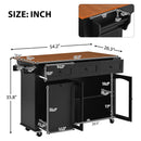 54.2'' Mobile Kitchen Island with Glass Door Storage & Trash Bin