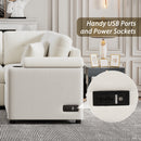 87.4" L-shape Sofa Bed Pull-out Sleeper Sofa with Wheels, USB Ports, Power Sockets for Living Room, Beige