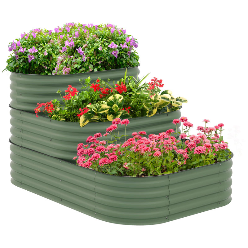 3-Tier Galvanized Steel Raised Garden Bed Kit, 62.25" x 43" x 32.25", 3 Combining Planter Boxes with Rubber Strip Edging, Open Bottom for Backyard, Garden, Patio, Green