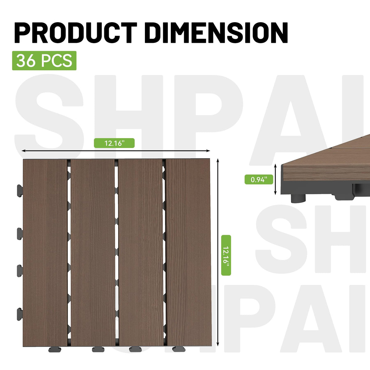 36 Pcs Interlocking Deck Tiles, 12" x 12" HDPE Outdoor Flooring, photo 3 of 10