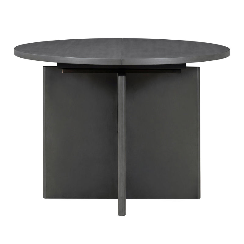 5-Piece Retro Functional Dining Set, 1 Extendable Table with a 16-inch Leaf and 4 Upholstered Chairs for Dining Room and Kitchen (Gray)