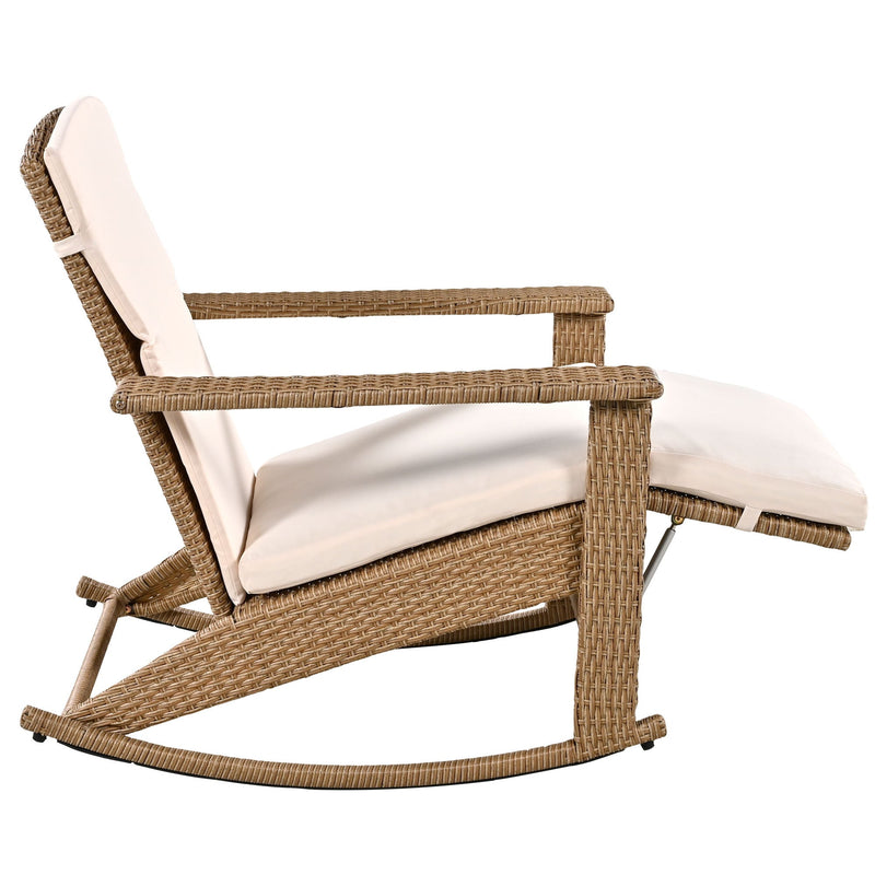 Adjustable Outdoor Wicker Double Rocking Chair with Coffee Table, Suitable for Backyard, Garden, Poolside.