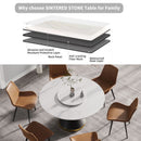 53" Modern Artificial Stone Round Carbon Steel Base Dining Table, Can Accommodate 6 People, Artificial Stone Turntable - White / Black by HouseOfZazla