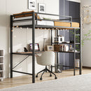 Space Saving Twin Size Loft Bed With L Shaped Desk, Shelves, Charging Station, Led Lights - Brown by HouseOfZazla