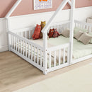 Wood House-Shaped Floor Bed With Fence, Guardrails by HouseOfZazla