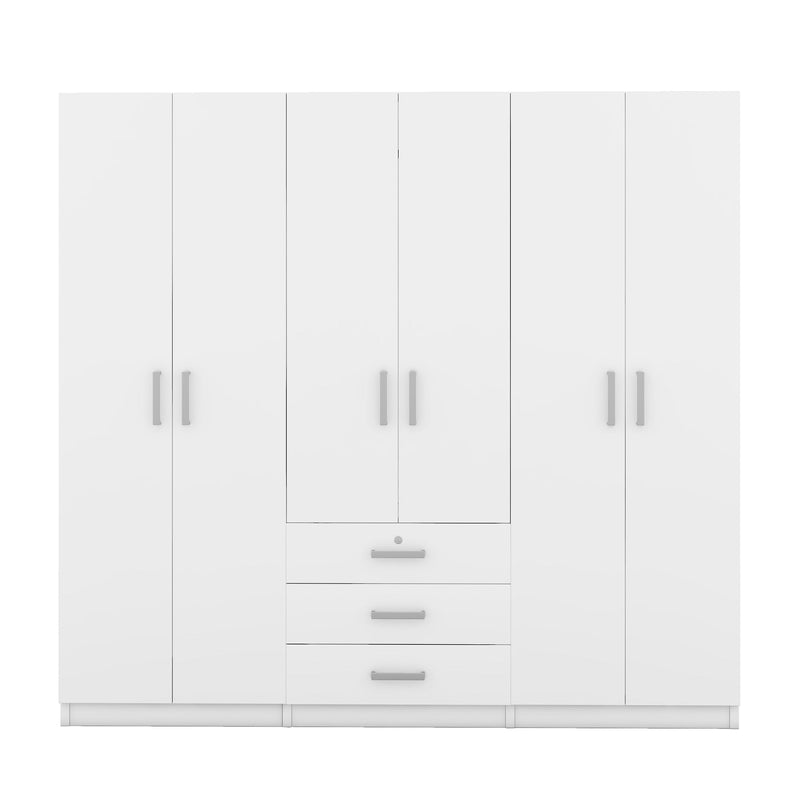 6-Doors Wooden Wardrobe Storage for Bedroom, with Big Drawers, White