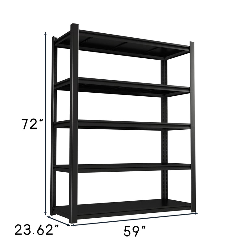 59' Wide Black Metal Shelves, with 5 Removable Dividers, Large Capacity, Strong Load Bearing, Suitable for Garage, Kitchen and Office.