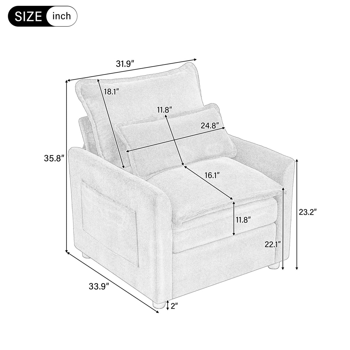 Modern Single Seat Accent Chair With Side Storage Pockets, photo 27 of 40