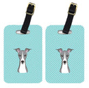 Checkerboard Blue Italian Greyhound Luggage Tag