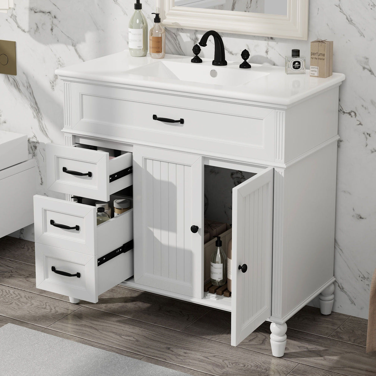 Bathroom Vanity With Sink, 2 Doors 2 Drawers, Freestanding Design, photo 24 of 40