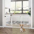 Adjustable Wooden Pet Gate, Freestanding Dog Fence for Doorway, Hall, 3 Panels w/ Safety Barrier, Lockable Door, White, 44.5"-65.25" L x 14.25" H