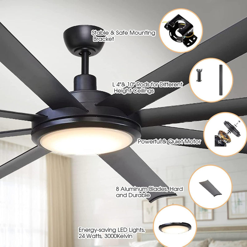 75" Industrial DC Motor Downrod Mount Reversible Ceiling Fan with Lighting and Remote Control