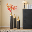 Elegant Floor Vase Set Metal Decorative Vases 3 Piece Set For Floral Display, Wedding & Gift Decor - Gold / Black by HouseOfZazla