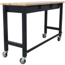 Work Bench, Workbench With Drawer Storage, Heavy Duty Bamboo Wood Work Table With Wheels For Garage Home Office by HouseOfZazla