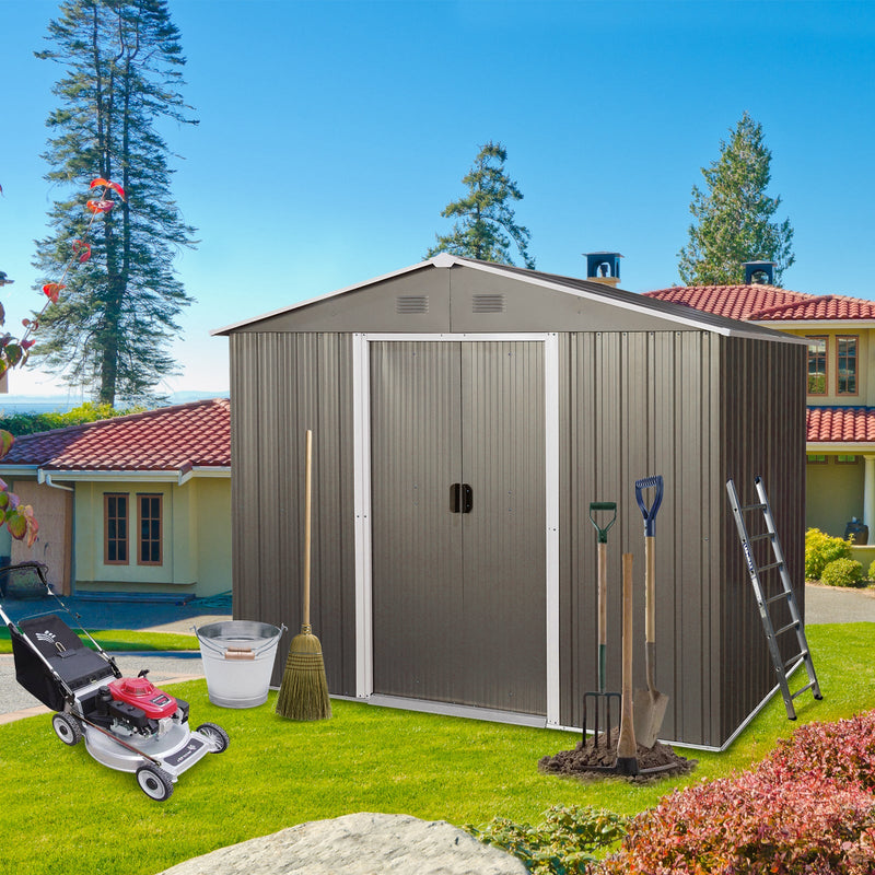 6ft x 8ft Outdoor Metal Storage Shed with Floor Base,Gray(SKU: W540S00012)
