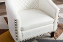 accent Barrel chair living room chair with nailheads and solid wood legs white pu leather