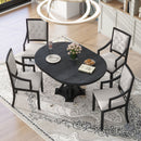 5 Piece Dining Set Extendable Round Table And 4 Chairs - Black / Oak by HouseOfZazla