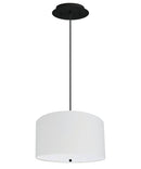 16" W 2 Light Pendant White Linen Drum Shade with Diffuser, Black Cord