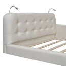 Queen Size Upholstered Platform Bed With 2 Reading Lights - White by HouseOfZazla