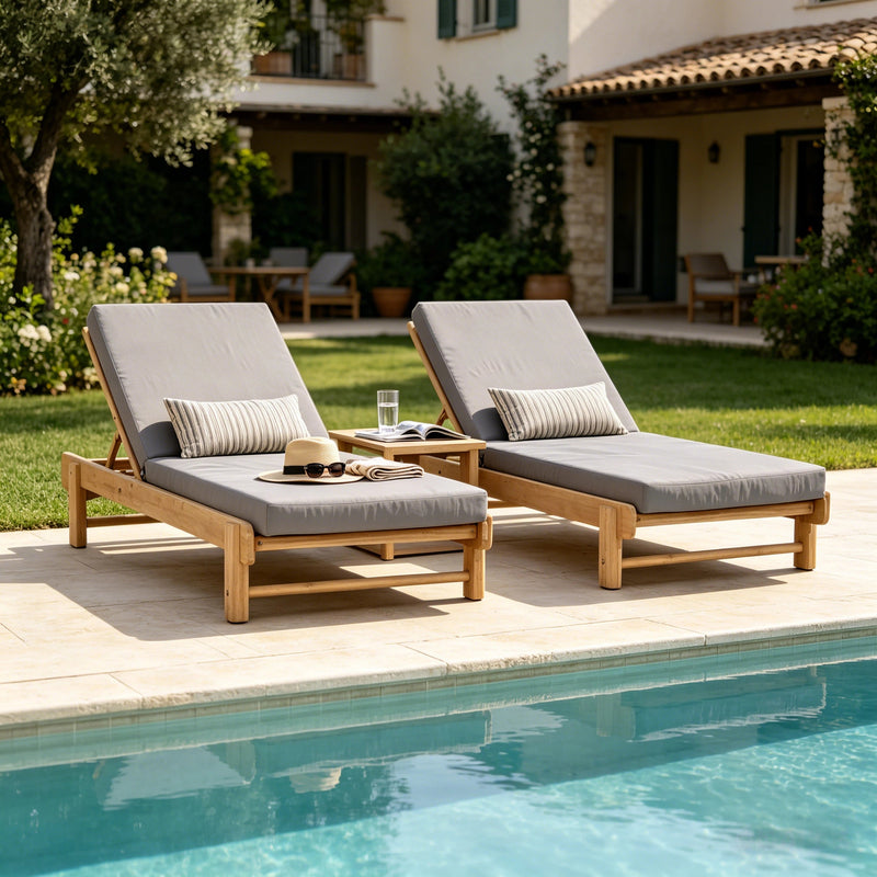 Light Teak Acacia Wood Chaise Lounge Set, photo 6 of 10