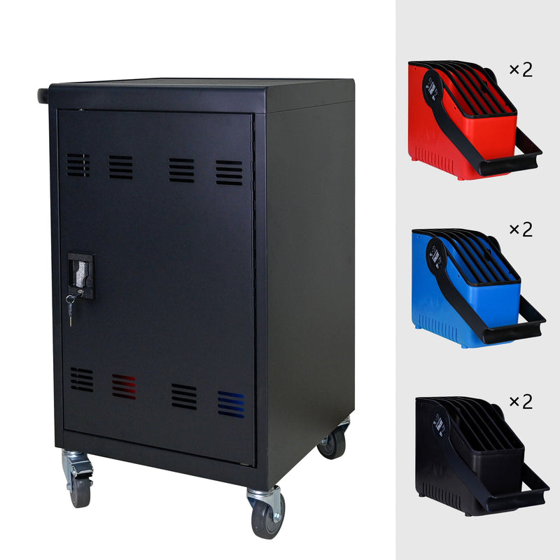 32 Bit Device Charging Trolley For Tablets And Laptops With Cable Management, Removable Doors - Matte Black, photo 10 of 13