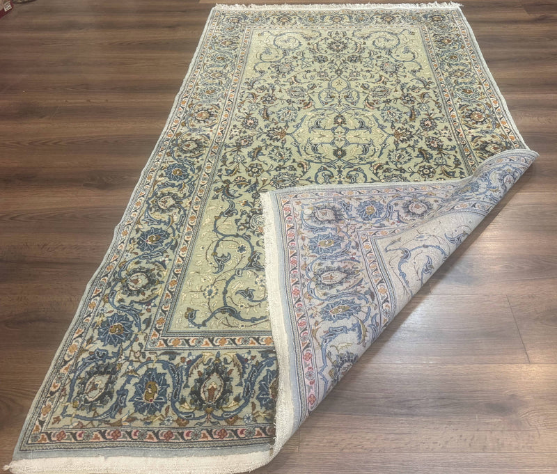 Persian Kashan Rug, Unique Colors, 225 KPSI, Light Green and Light Blue