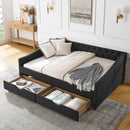 Upholstered Tufted Daybed With 2 Drawers, Waved Arms by HouseOfZazla