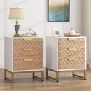Nightstands With 3 Drawers, Zig Zag Design (Set of 2) - White / Oak by HouseOfZazla