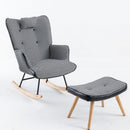 35.5 inch Rocking Chair with Footrest, Soft Houndstooth Fabric Leather Fabric Rocking Chair for Nursery, Comfy Wingback Glider Rocker with Safe Solid Wood Base for Living Room Bedroom Balcony (black)